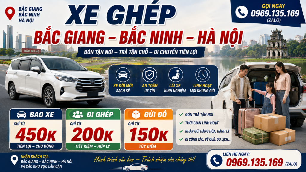 Bảng giá xe ghép Bắc Giang Bắc Ninh Hà Nội