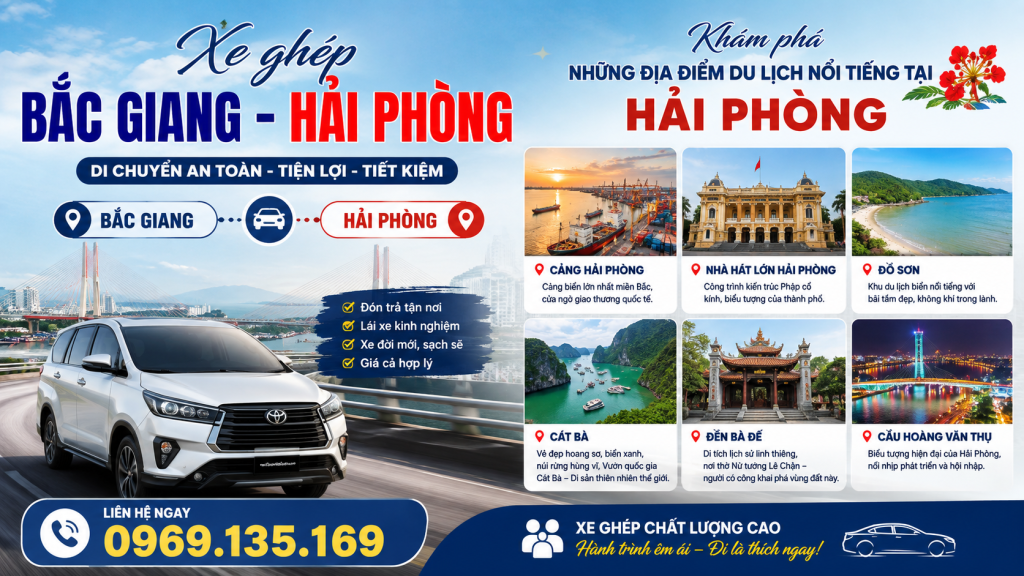 Xe ghép Bắc Giang Hải Phòng đón khách tận nơi