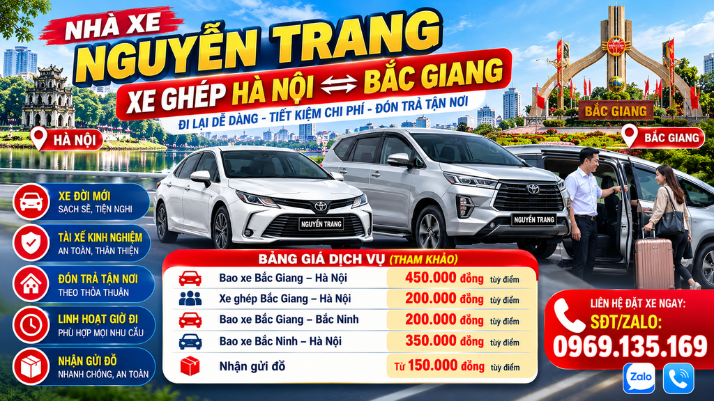 xe Hà Nội về Bắc Giang đón trả theo thỏa thuận