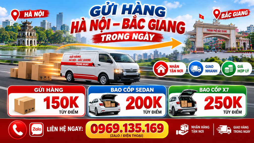 Bảng giá dịch vụ gửi hàng Hà Nội Bắc Giang