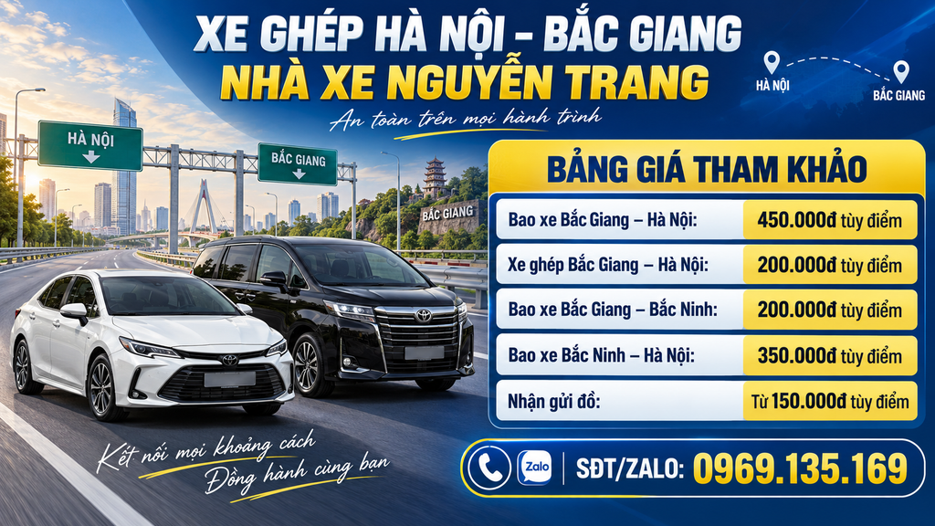 Bảng giá xe ghép Hà Nội Bắc Giang