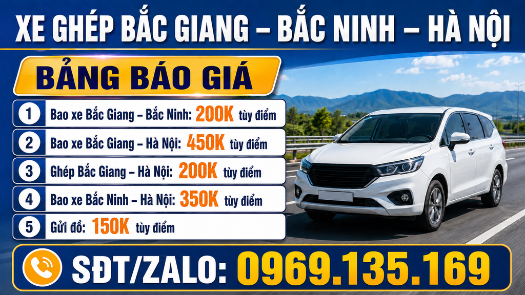 Xe ghép Bắc Giang Hà Nội giá hợp lý