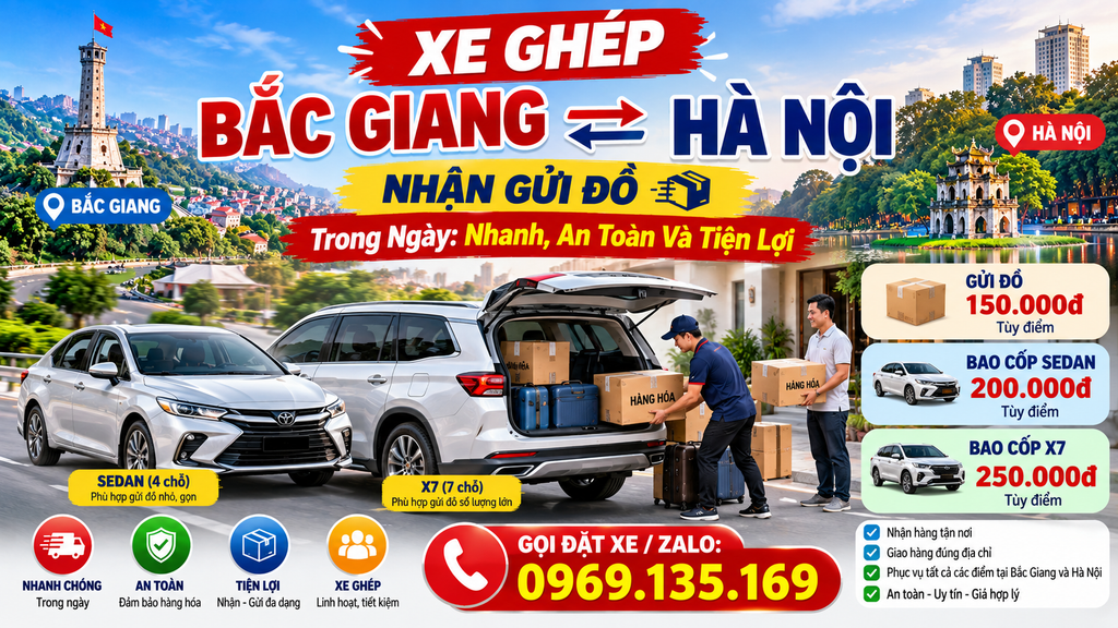 Bảng giá gửi đồ Bắc Giang Hà Nội
