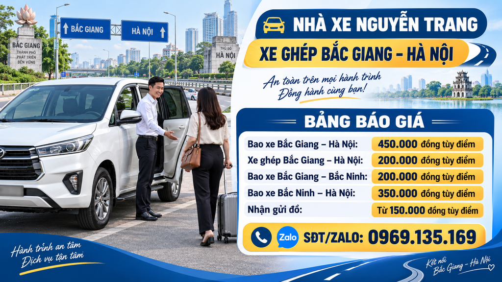 Bảng giá xe ghép Bắc Giang Hà Nội