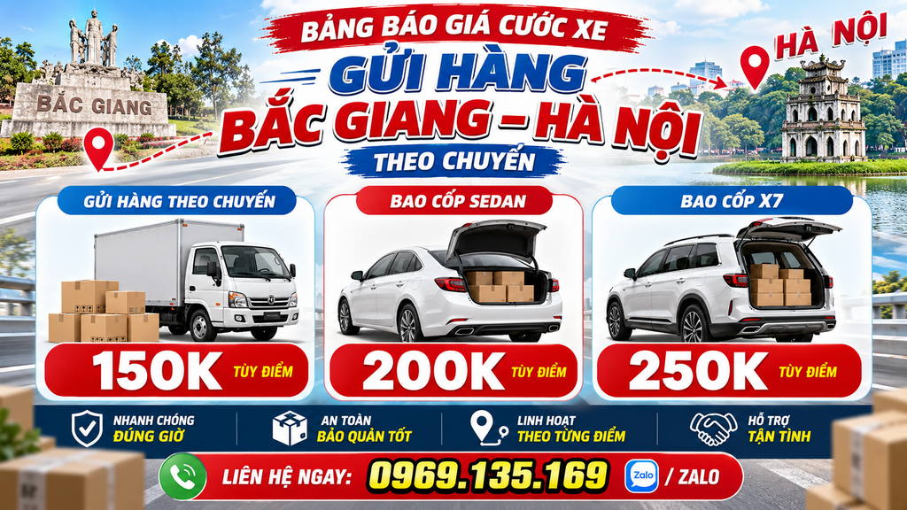 Bảng giá gửi hàng Bắc Giang- Hà Nội