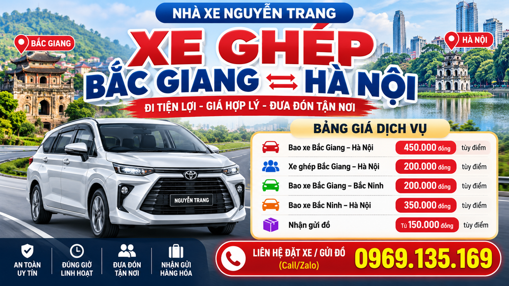 Bảng giá xe ghép Bắc Giang đi Hà Nội Nhà xe Nguyễn Trang