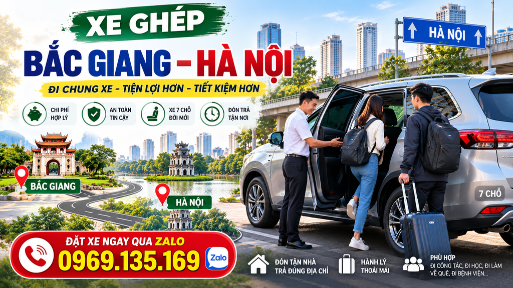 Xe ghép đón tại nhà Bắc Giang Hà Nội của Nhà xe Nguyễn Trang